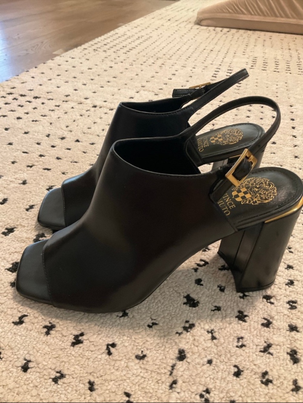 Vince Camuto Haliza black peep toe, sling back booties heels, 9 - Picture 3 of 10